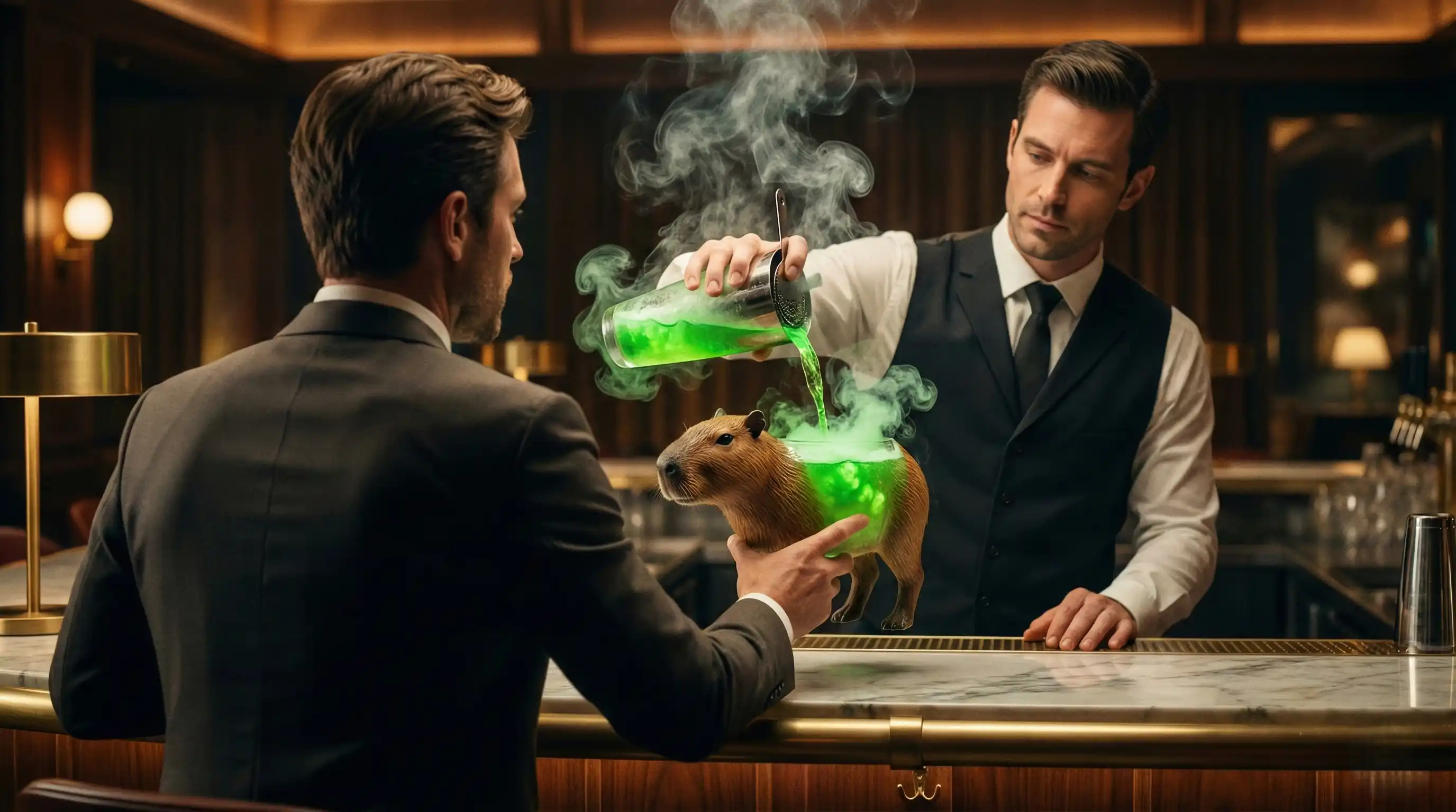 image générée par IA montrant un barman servant une boisson