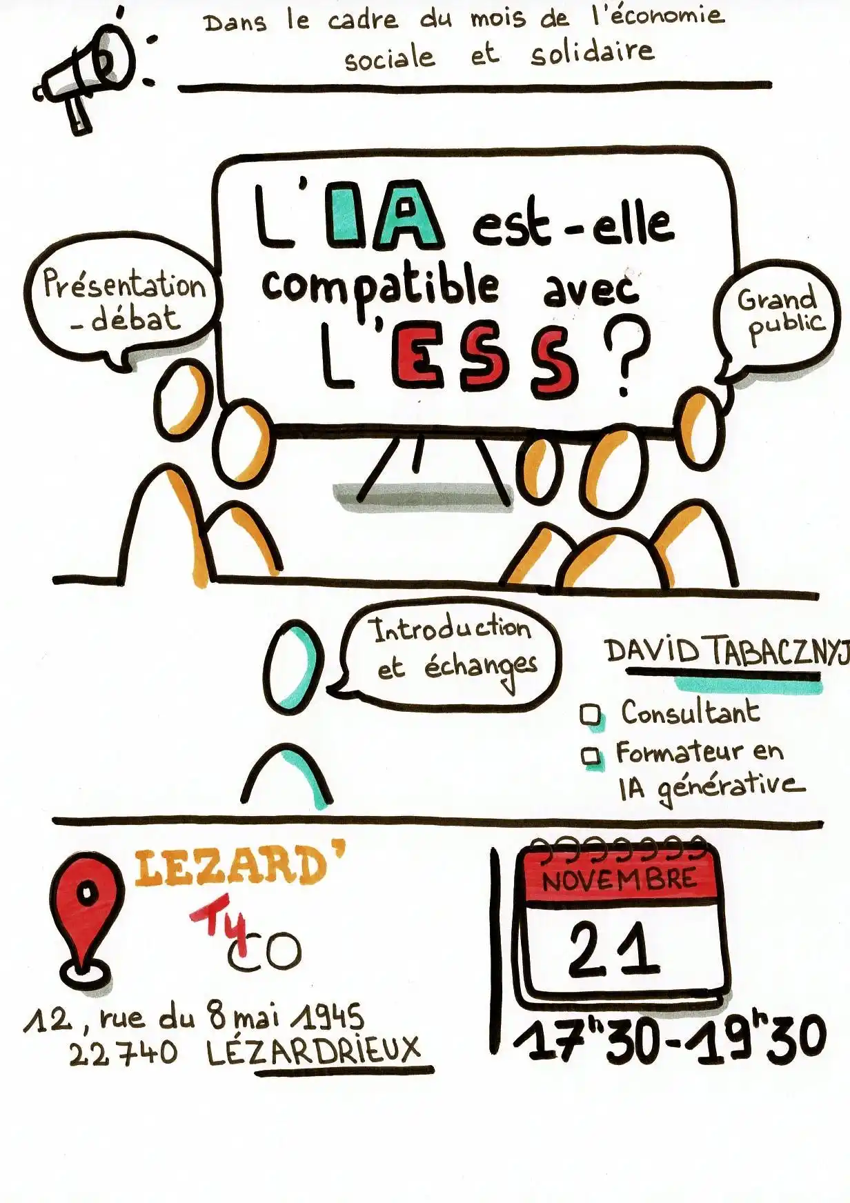 flyer de la soirée débat : Ia et ESS
