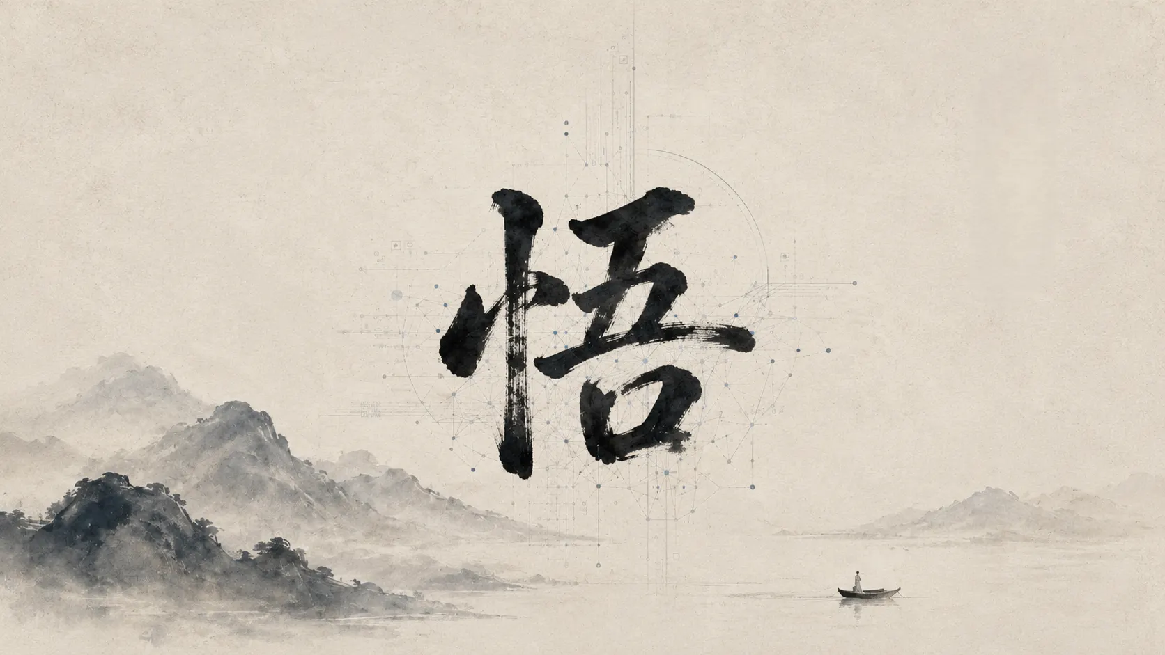 calligraphie chinoise IA du caractère wù, éveil, prendre conscience