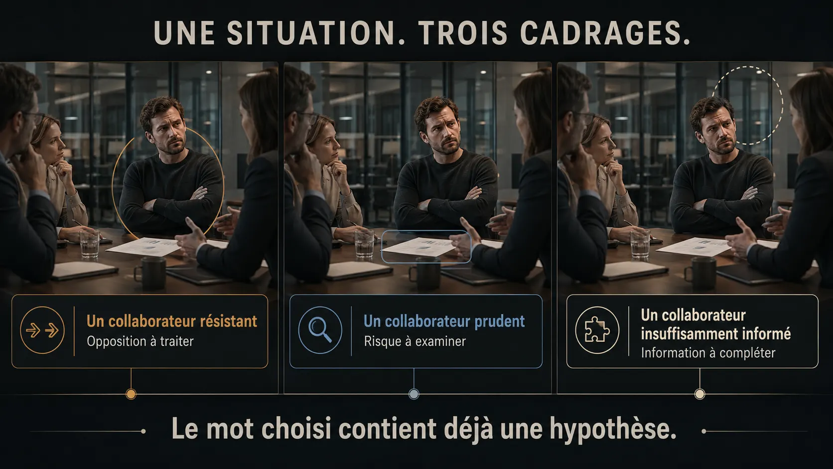 illustration IA : métacognition : une situation, trois cadrages