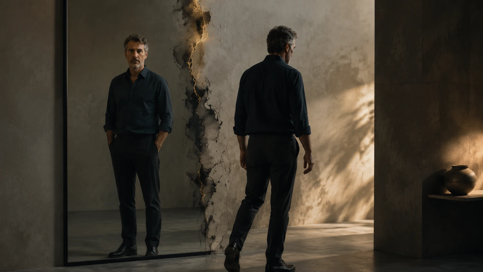 illustration IA, l'homme et son reflet